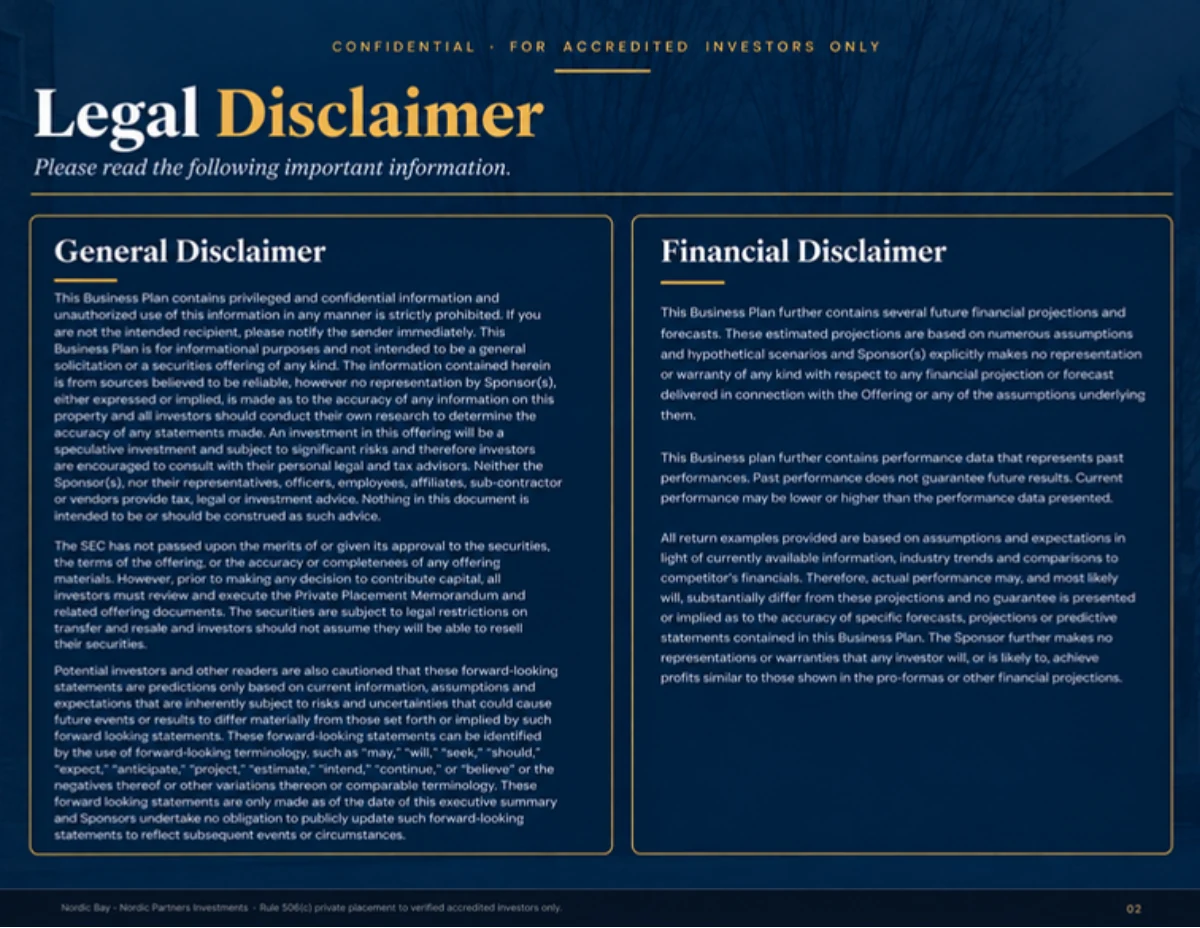 Legal disclaimer: general and financial disclaimers.